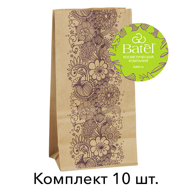 Крафт-пакет «Цветущий сад» с фирменным стикером «С любовью от Batel», 10 штук